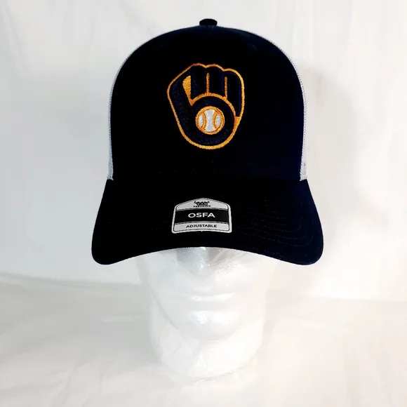 Milwaukee Brewers Cap Snap-back Navy/White Fan Favorite Trucker Hat - Picture 1 of 11